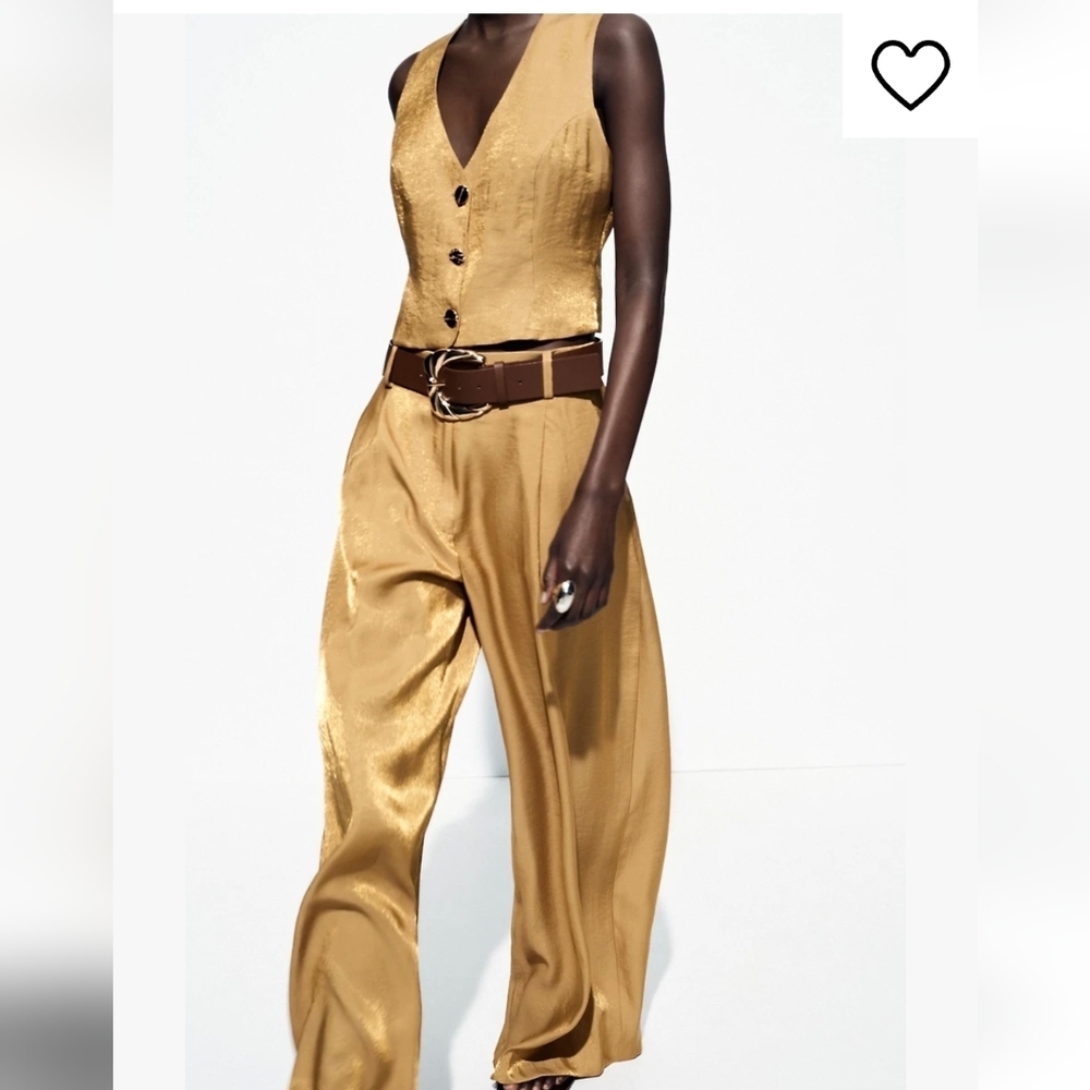 Zara-M- GOLD BUTTON SATIN EFFECT TOP